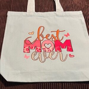 Chic 'Best Mom Ever' Canvas Tote -teal and Pink